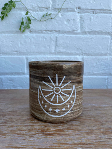 Sun Moon & Stars Planter Swirled Clay